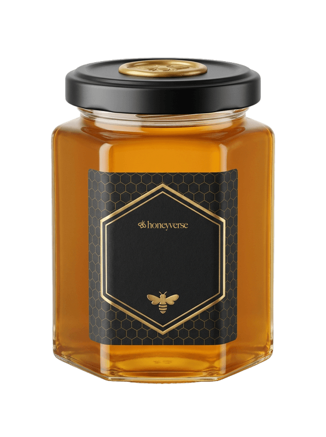 Honeyverse honey jar with custom label